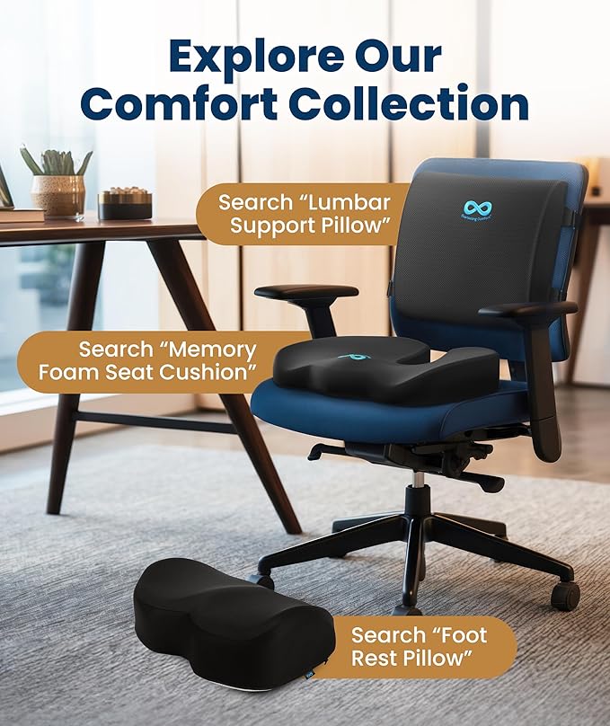 Everlasting Comfort Doctor Recommended Memory Foam Seat Cushion for Office Chairs & Car - Ergonomic Office Desk Accessories - Cushions for Tailbone Pain Relief, Sciatica (Black Airflow, Large)