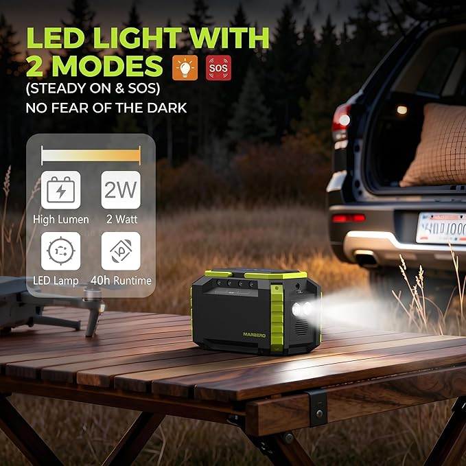 MARBERO Portable Power Station 150Wh Camping Solar Generator Laptop Charger Power Bank with AC Outlet 110V 150W Peak with 4*USB, 4*DC Ports, LED Flashlights for CPAP Home Camping Hurricane Emergency