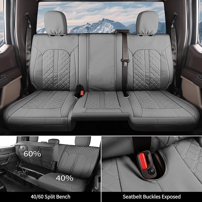Truckiipa Seat Covers for Dodge Ram Full Set Truck Seat Cover Leather Fit for 2009-2018 Dodge Ram 1500, 2010-2025 Ram 2500 3500 Crew Mega Cab, 2019-2024 Ram 1500 Classic Only, Full Set, Grey