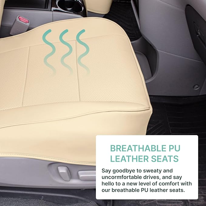 FH Group Custom Fit Car Seat Covers Specifically Made for 2011-2020 Toyota Sienna 7 Passenger, Car Seat Cover Front Set, Automotive Seat Covers in Solid Beige Faux Leather, Waterproof and Washable