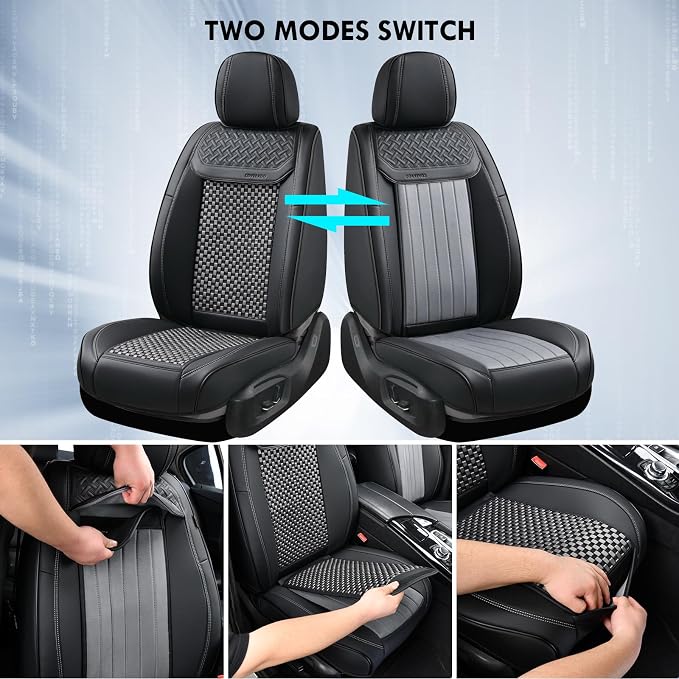 Coverado 2 in 1 Seat Covers for Car Full Set, Conversions Between Warm Suede and Cold Ice Silk for Car Seat Protector Car Accessories Universal Fit for Most Cars SUVs and Trucks（Black&Gray）
