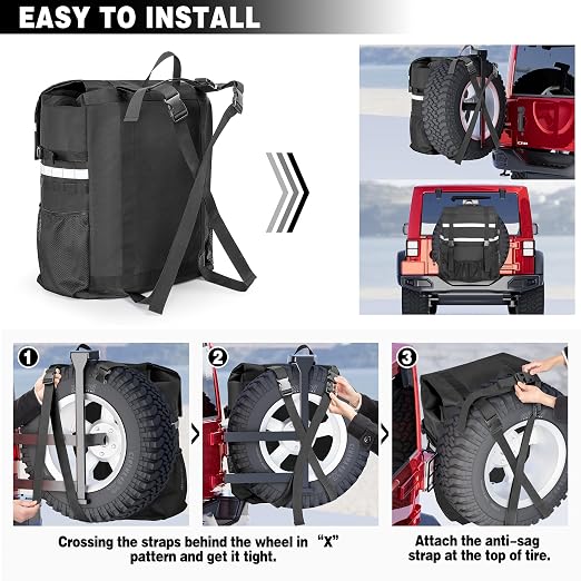 Marscamd Spare Tire Trash Bag with a Car Trash Can, Tailgate Trash Bag for Truck, SUV or Car, Fits Tire up to 40”, Black
