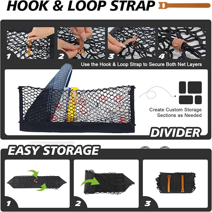 Muslogy Truck Bed Cargo Net Trunk Netting Compatible with Jeep Gladiator 2020-2025 2026 JT Accessories, Pickup Cargo Organizer SUV Sedan Storage Net w/Heavy Duty Carabiners