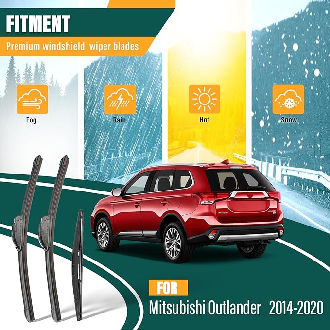 Windshield Wiper Blades Replacement for Mitsubishi Outlander 2014 2015 2016 2017 2018 2019 2020,Original Equipment Replacement Front Rear Wiper Blade Set - 26" 18" 12" (Set of 3)