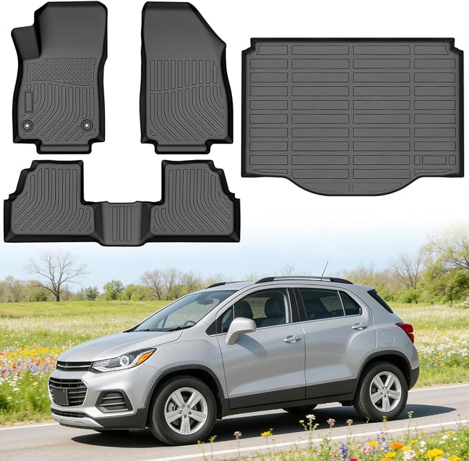 Floor Mats for Chevrolet Chevy Trax 2014-2023 & for Buick Encore 2013-2023 (Not for Encore GX), Heavy Duty TPE All Weather Protection, Waterproof Non-Slip Black (Two-Row Floor Mats & Cargo Liner)