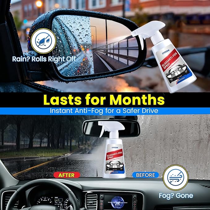 Water Repellent & Anti Fog Spray for Car Windscreen, Windows, Mirrors, Goggles, Helmets - Waterproof Defogger Spray for Automotive Glasses - Pack of 2