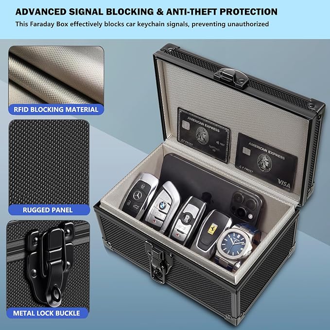 Faraday Box for Car Keys, Car Key Fob Signal Blocker RFID Blocking Protector, Secure Anti-Theft Shielding Cage for Keyless Entry (Black Dot Matrix)