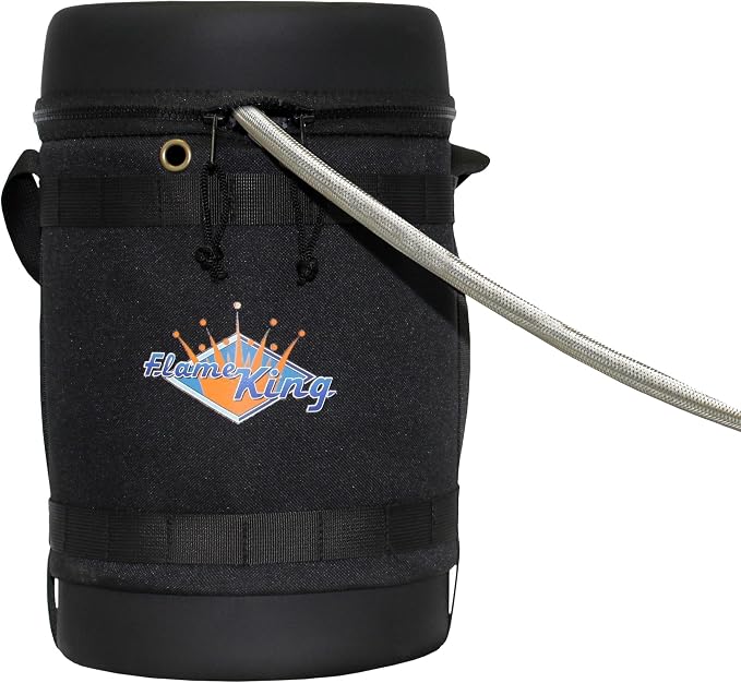 Flame King Gas Hauler Pro Kit - Insulated Protective Carry Case, 5LB Propane Tank with Built-in Gauge and 5-FT Adapter Hose for Camping and Outdoor Adventures