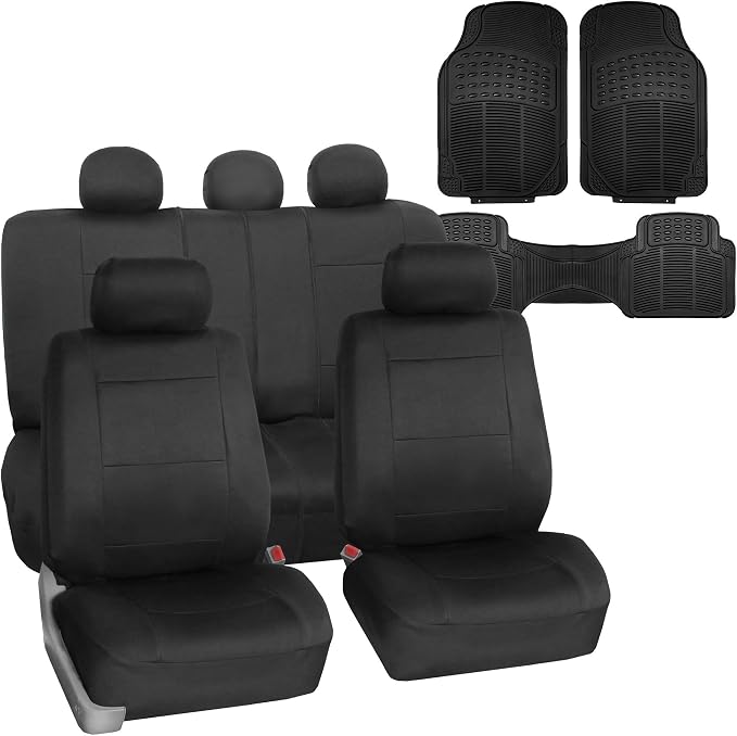 FH Group Neoprene Seat Covers Full Set – Universal Fit for Cars Trucks and SUVs (Black) FB083115 + F11306