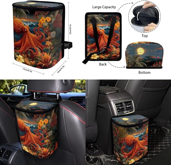 Forchrinse Octopus Car Seat Covers for Women Men Full Set 15 Pack Car Accessories Set with Steering Wheel Covers Armrest Seat Belt Covers Gear Handbrake Cover