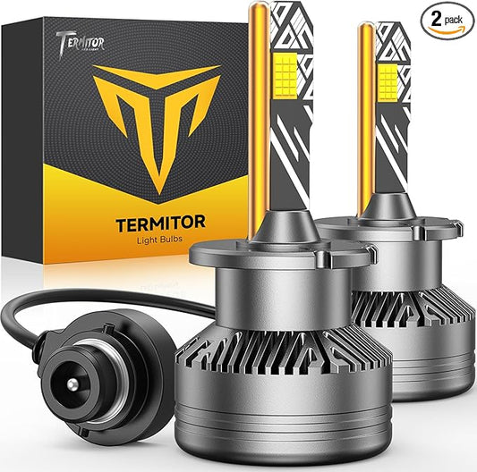 Termitor D2S Bulbs, 10X Brighter 50,000LM 6500K Cool White, 1:1 Size Plug and Play 3-Min Install, IP68 Waterproof, 80000Hrs Lifespan, Replacement for 85122 66240 66040, D2S Light Bulb, Pack of 2