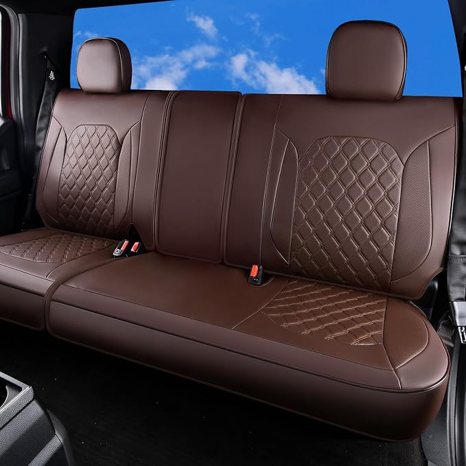 Huidasource Fit for Coffee Chevy Silverado/GMC Sierra Rear Seat Covers, Thickened Split Nappa Leather Truck Back Seat Cover 2007-2013&2019-2025 1500, 2020-2025 2500HD 3500HD Crew Cab WT LS LT