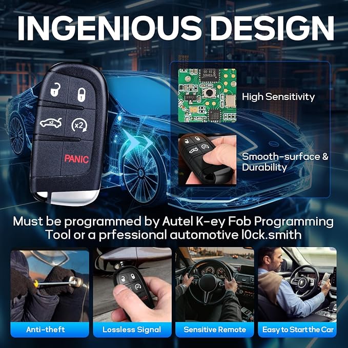 Autel IKEYCR5TPR 5 Buttons Blank 2025 New Kё-y Fob proğrammable Compatible with Vehicle Systems Using 315/415 MHz Ultra-Long Range OE-Quality for Chrysler-Dodge-Style Kё-y Replacement