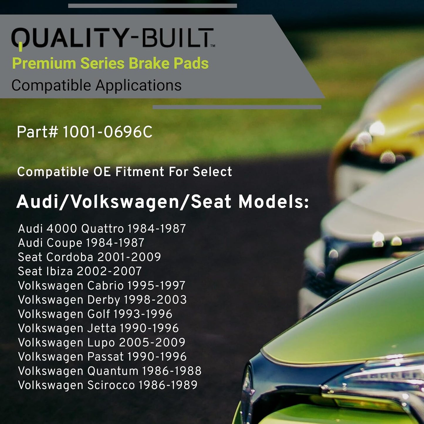 Premium Ceramic Front Brake Pads (1001-0696C) Compatible with 1984-2009 Audi/Seat/Volkswagen (4000 Quattro/Cabrio/Cordoba/Coupe/Derby/Golf/Ibiza/Jetta/Lupo/Passat/Quantum/Scirocco)