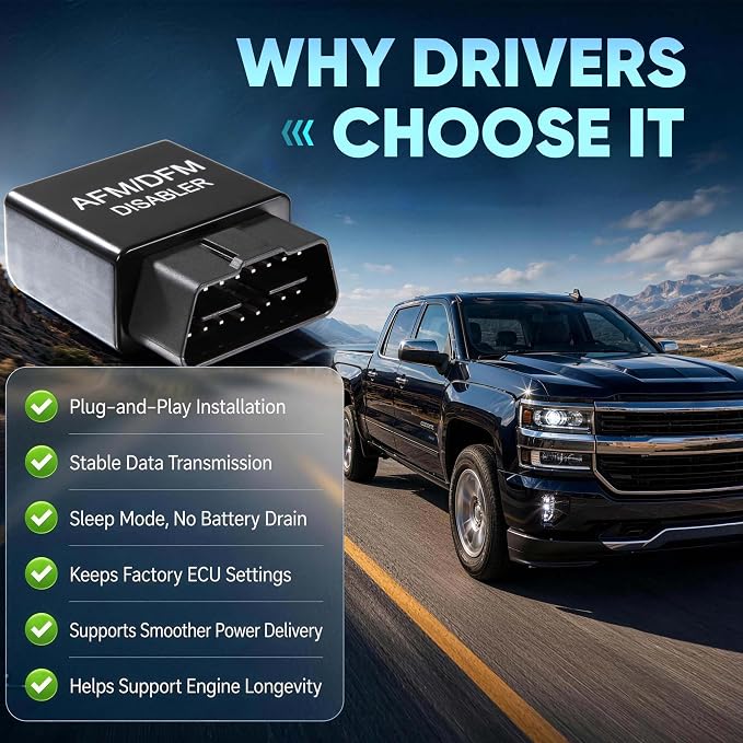 AFM/DFM Disabler Compatible with GM V6 V8 Vehicles, Plug & Play Active Fuel Management Module for Silverado Sierra Tahoe Yukon Suburban, OBD2 AFM DFM Controller