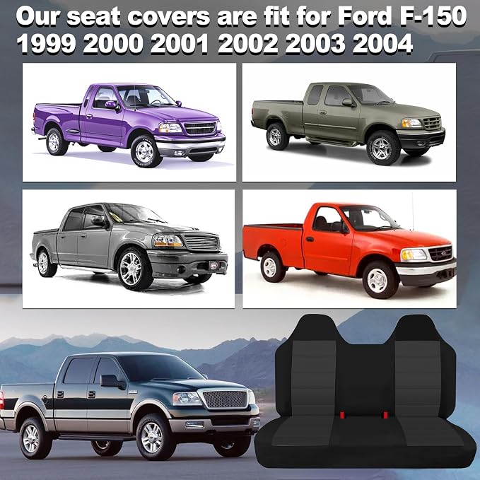 Custom Bench Seat Covers for Ford F150 1999 2000 2001 2002 2003 2004 Heavy Duty Cloth Protector Interior Accessories，Waterproof & Machine Washable - Black