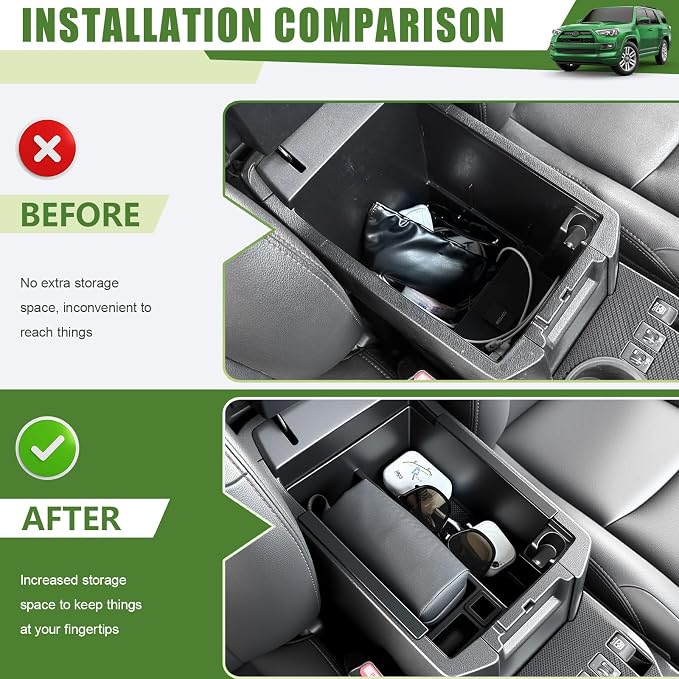 Center Console Organizer for 2010-2024 Toyota 4Runner Insert Armrest Box Storage Tray for 4 Runner Interior Accessories(Center Console Armrest Box/Fit 10-24)