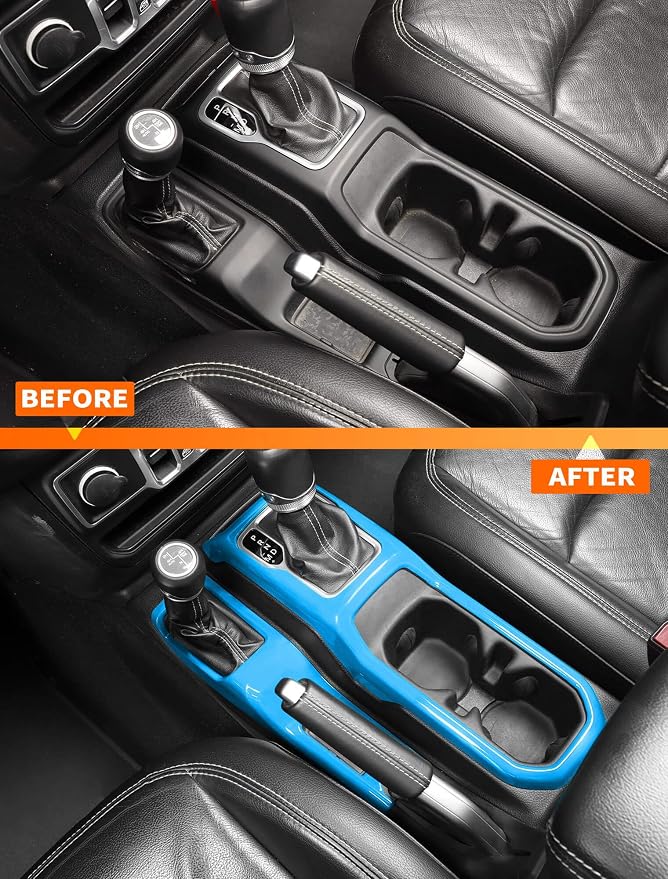 Savadicar Sky Blue Interior Accessories - Gear Shift Panel Trim Set for 2018-Present Jeep Wrangler JL JLU 4XE & Gladiator JT - Solid Color Interior Decor Upgrade Option, 2-Piece