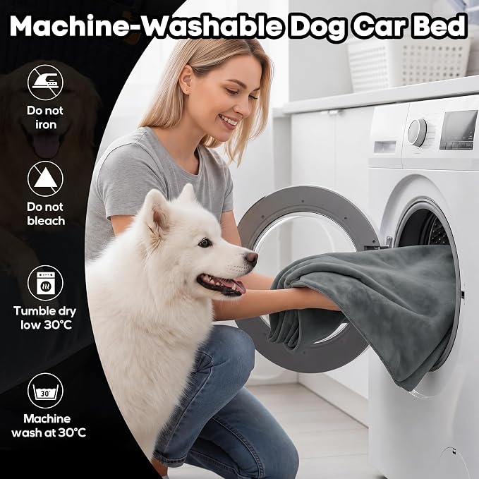 Loiion Dog Car Bed with Removable Washable Cover, 48x24.5in | Non Slip Travel Dog Bed, Waterproof Dog Bed Car Seat Fits SUVs Sedans Trucks, Machine Washable Cover With Zipper, 3in