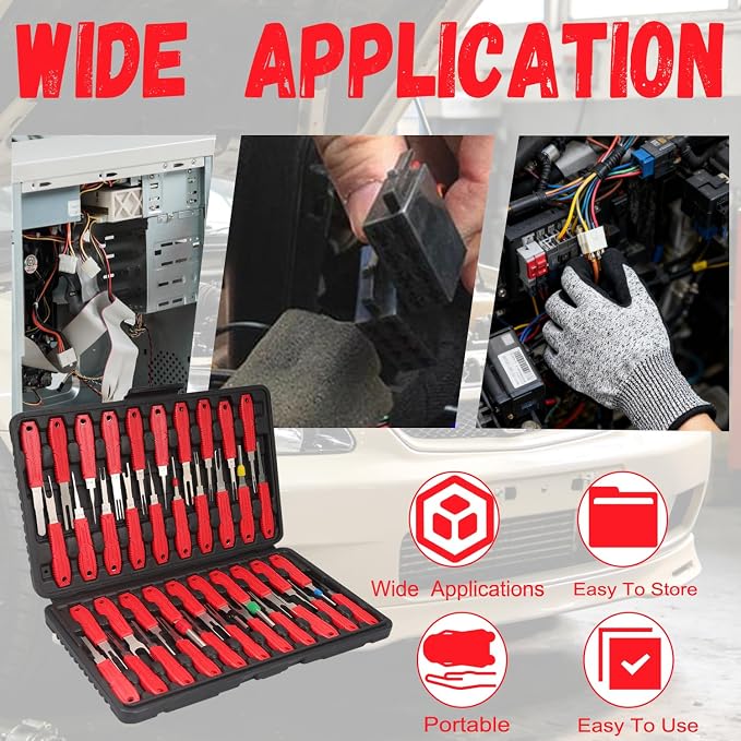 Depinning Tools Kit - 41Pcs Pin Removal Tools with Blow-Molded Case | 41Pcs Terminal Removal Tools Terminal Pin Removal Kit for Automotive Motorcycle Electrical Wire Harness & Connectors