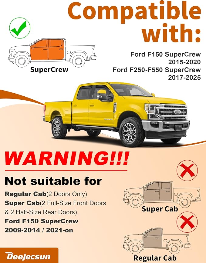 in-Channel Window Rain Guards Fit for Ford F150 2015-2020 SuperCrew/Ford F250-F550 2017-2025 Rain Guard Extra Durable Window Deflectors Vent Shades Visors Exterior Truck Accessories - 4 pcs
