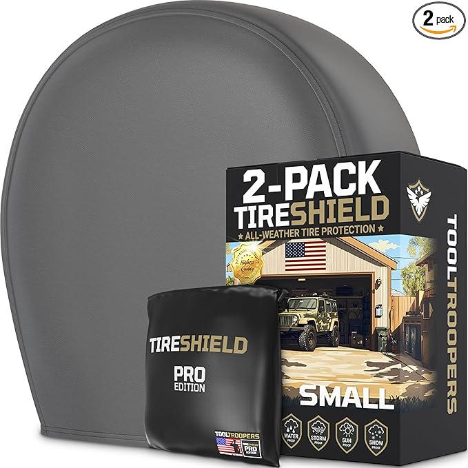 TIRESHIELD PRO Trailer Tire Covers (Set of 2) - Heavy Duty All-Weather UV-Resistant Protective Wheel Covers w/StormLock-System - Year-Round Protection for Your Trailer Tires w/ 23-25.75" Diameter