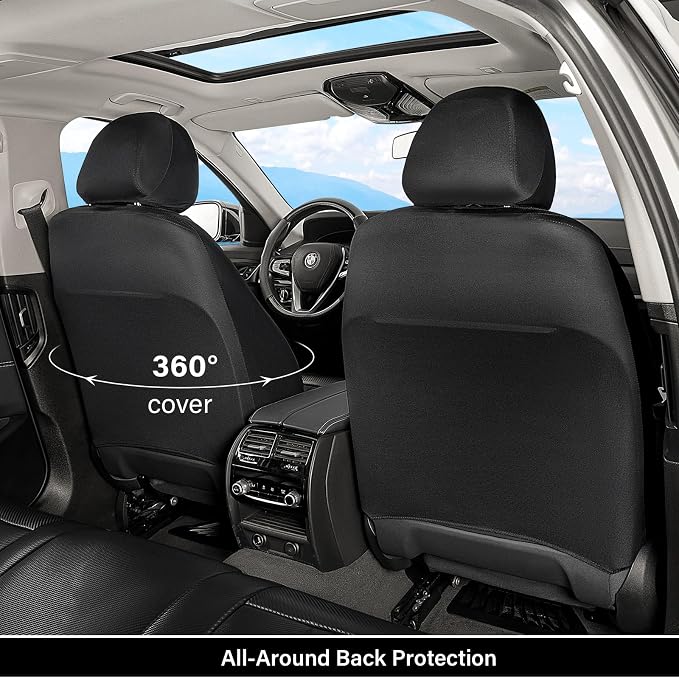 Coverado Leather Car Seat Covers Front Seats & Carbon Fiber, Waterproof and Durable All Weather Protector, Universal Fit for SUV, Pickup Truck, Sedan, Automotive Vehicle Interior, Black