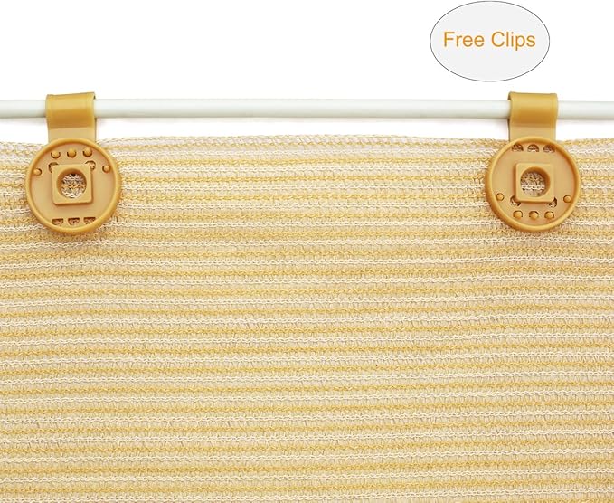 Shatex 90% Sun Shade Fabric, 8x12ft Sun-Block Net Mesh Shade with Clips for Pergola Cover Porch Vertical Screen, Beige