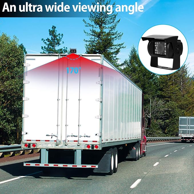 Backup Camera System Kit 7" LCD Reversing Monitor +Rear View Back Up Camera with 170 ° Wide Angle, Waterproof IP68, 18 Infrared Night Vision for Trucks/RV/Trailers/Bus/Vans/Box Truck