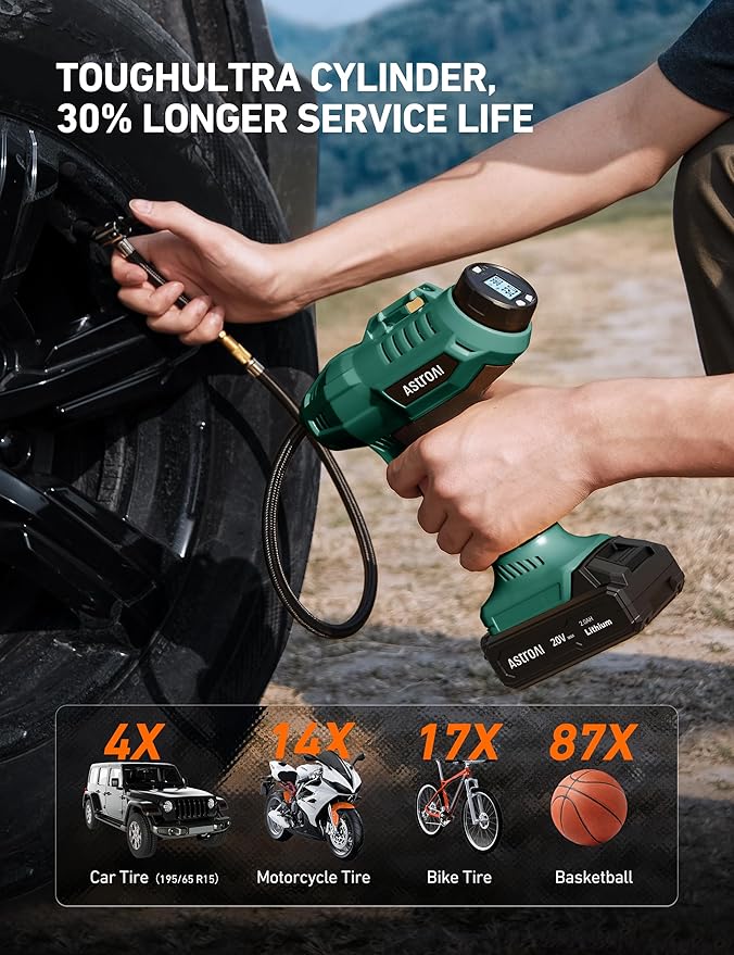 AstroAI Cordless Tire Inflator and AC to DC Converter 10A/120W/7.78FT/110V to12V Converter