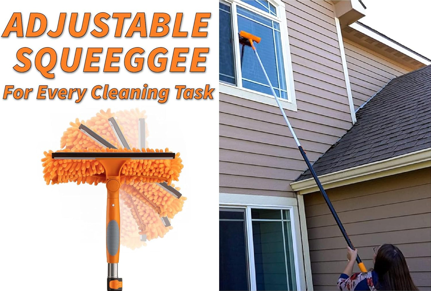30 Foot High Reach Duster Kit with 5-24 ft Extension Pole // High Ceiling Dusting and Window Cleaning Kit with Telescopic Pole // Window Washer & Squeegee, Cobweb Duster, Fan Blade and Feather Duster