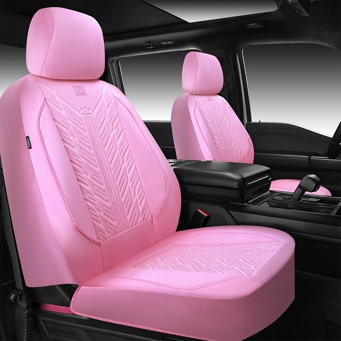 CAR PASS Waterproof Car Seat Covers Full Set,Neoprene Car Seat Covers 5 Seats,3D Tyre Embossed Pink Seat Covers All-Weather Non-Slip Durable Universal Fit Trucks,SUV,Airbag Compatible,All Pink