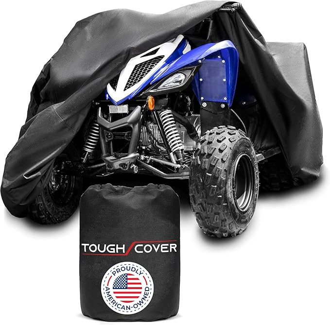 Tough Cover ATV Cover - 86.5 x 50.5 x 49.5 in, Black, Universal Fit - Heavy-Duty Waterproof Quad Covers - UV Guard for 4 Wheelers & Snowmobiles - for Four Wheeler Accessories & Mower Protection