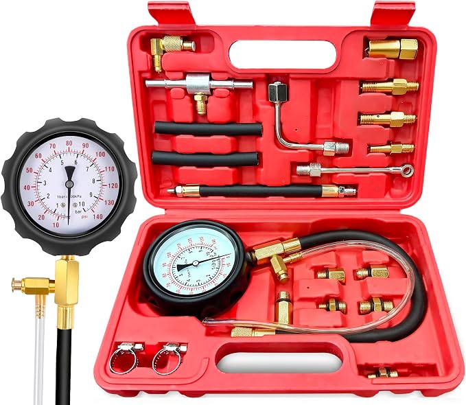 BETOOLL 0-140PSI Fuel Pressure Tester Kit, Fuel Injector Injection Pump Pressure Gauge Kit for Gasoline Cars, Trucks and Motorcycles