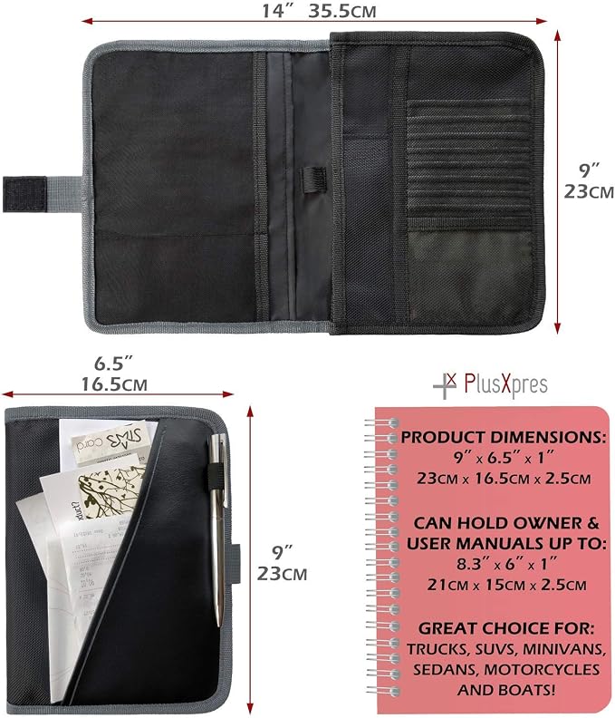 Glove Box Compartment Organizer - Car Document Holder - Owner Manual Case Pouch - Vehicle Storage Wallet for Registration & Insurance Card - BLACK + BLUE + GRAY BUNDLE