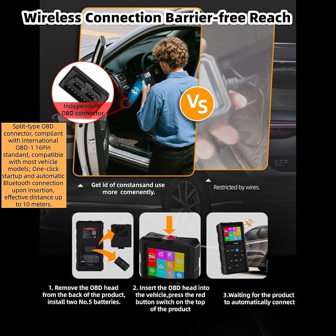 2-in-1 Handheld OBD2 Scanner, Bluetooth Car Diagnostic Tool with Built-in Screen, Auto Code Reader with Free App, Check Engine Light Reset, Live Data & I/M Readiness for 1996+ 12V Gasoline Vehicles