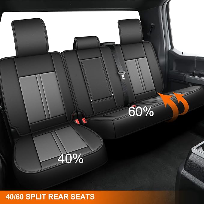 for Ford F150 Seat Covers 2009-2024 2025 2026 | F250 F350 F450 2017-2025 2026 Seat Covers Super Duty, Leather Waterproof, Custom Fit for Ford(Full Set,Black & Grey)
