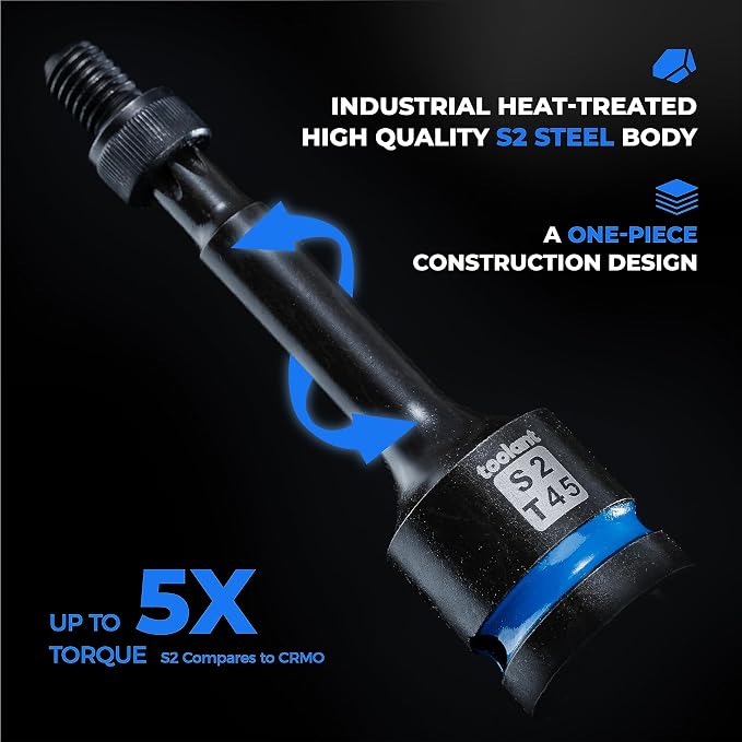 toolant Torx T45 Impact Bit Socket Set 2pcs,1/2" S2 Steel Air Drive Star Sockets, Long High Impact Bits,Professional Mechanic & Automotive Repair Socket Set