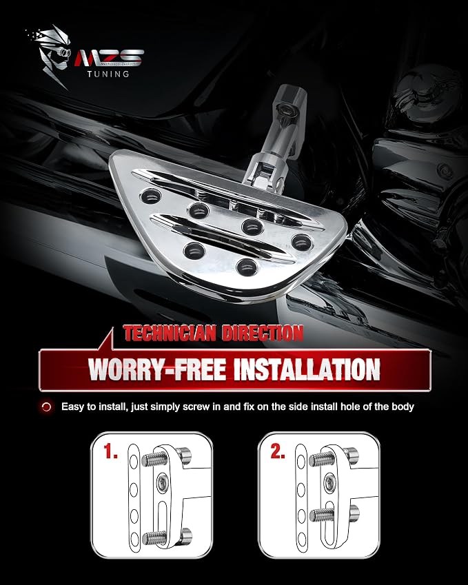 MZS Motorcycle Passenger Floorboards Compatible with Road Electra Street Glide Road King Tri Ultra CVO 93-25, Touring Rear Footboards Foldable Foot Pegs Floor Boards Mount Bracket Kit CNC Chrome