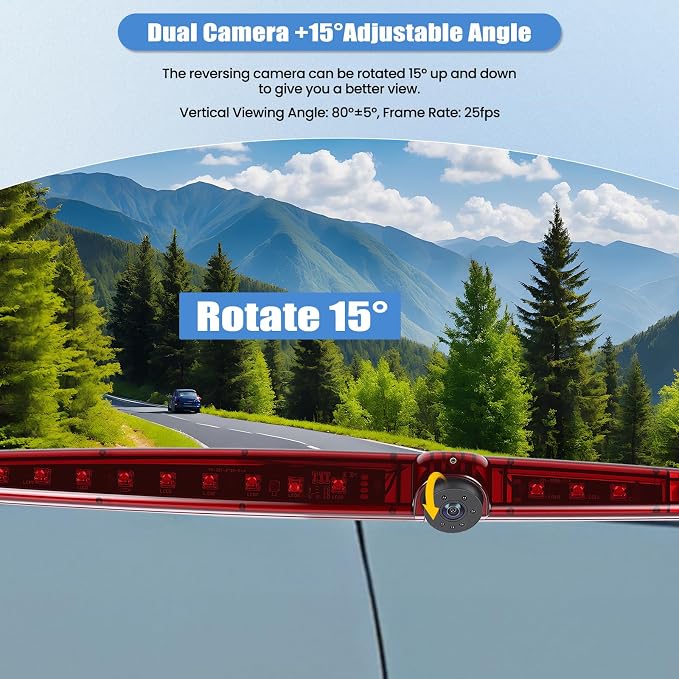 3rd Brake Light Top Roof Mount Backup Camera, 720P AHD/CVBS Dual Signal Wired Rear View Camera, IP67 Waterproof Night Vision 140° Wide Angle for Universal Flat Rear Door Car Truck SUV RV
