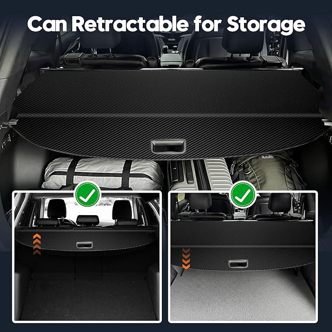 Powerty Cargo Cover for 2019-2024 2025 Cadillac XT6 Trunk Cover Retractable Trunk Shielding Shade XT6 Accessories Cargo Luggage Cover Black