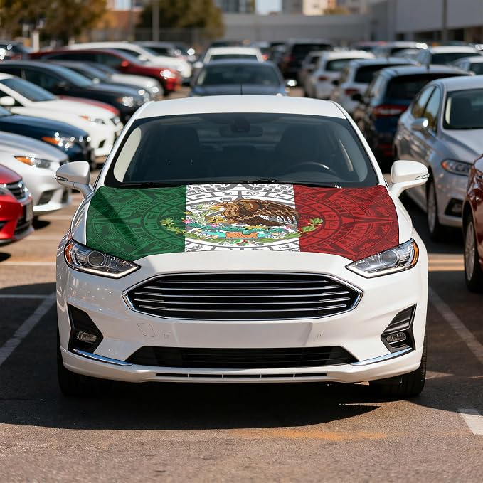 Mexico Flag Car Hood Cover, 4x5 Feet Car Bonnet Banner | Universal Fit, Elastic Polyester, Stretchable