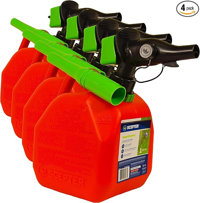 Scepter FR1G152 Fuel Container with Spill Proof Smart Control Spout with Bonus Spout Extender, Red Gas Can, 1 Gallon (Pack of 4)