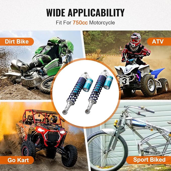 Zhisheng 340mm 13.4in Air Shock Absorber ATV Motorcycle Quad Suspension Shocks for HONDA for Suzuki for Kawasaki for Yamaha ATV Go Kart Quad Dirt Sport Bikes, Blue