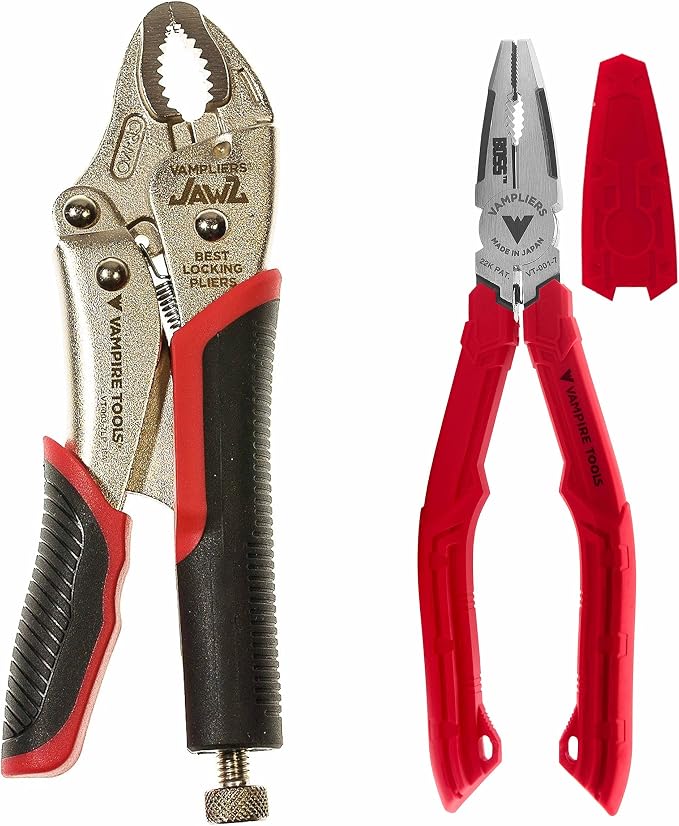 VAMPLIERS 2-PC Screw Extraction Pliers Set. Includes: 7.5" VISE-GRIP LOCKING PLIERS + 7" BOSS Stripped Screw Removal Pliers. Unique Non-slip Jaws.