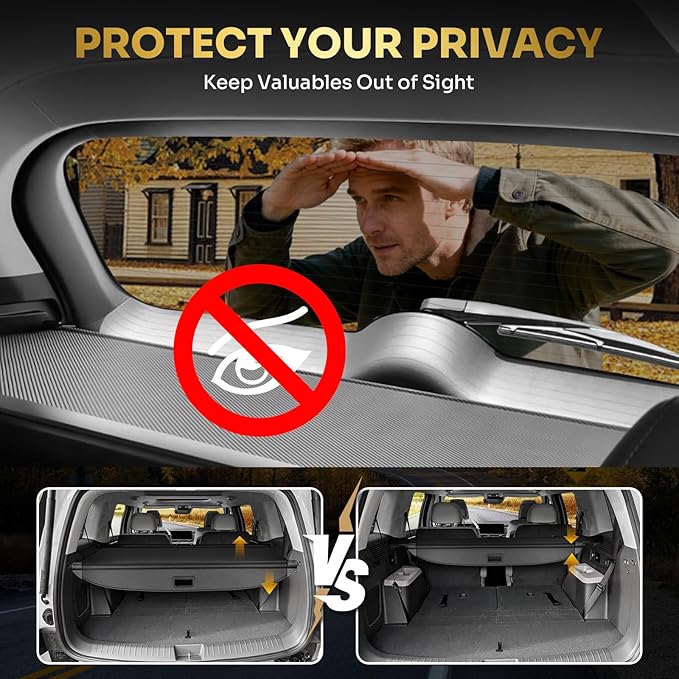 T TGBROS Cargo Cover for Hyundai Santa Fe 2024-2025 2026, Carbon Fiber Retractable Trunk Cover with Car Mesh Organizer Net Bag, Car Privacy Shield for Santa Fe Accessories
