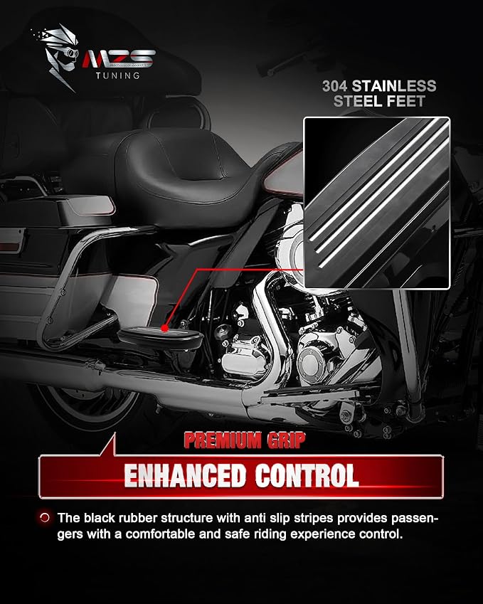 MZS Motorcycle Passenger Floorboards, 1993-2025 Touring Passenger Foot Pegs Rear Footboards Floor Boards Mount Bracket Kit Black Compatible with Road Glide King Electra Street Glide Ultra Limited