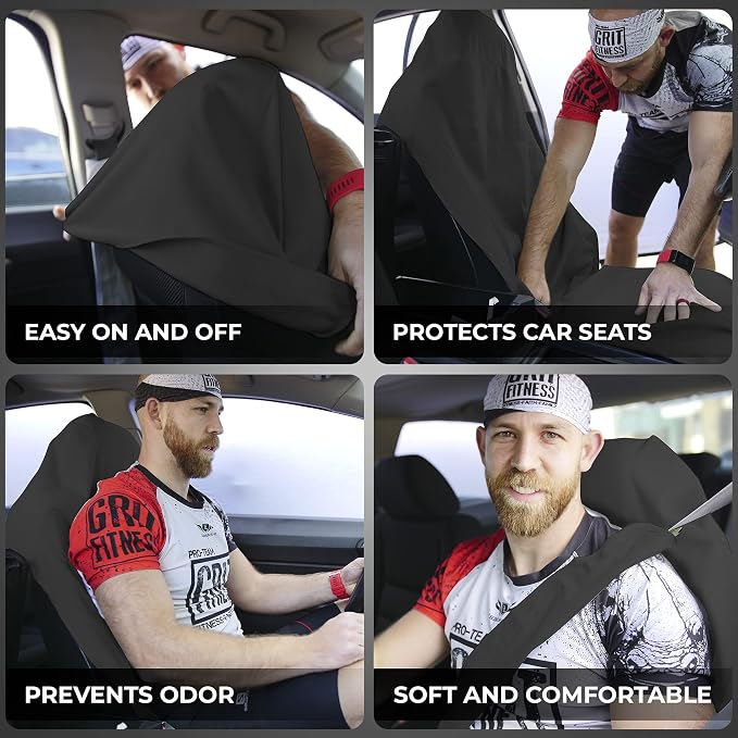 EliteSport Front Seat Cover and Backseat Cover - Black Washable Car Seat Towel and Back Seat Protector for All Vehicles - Universal Car Seat Protectors from Sweat, Food, Dirt