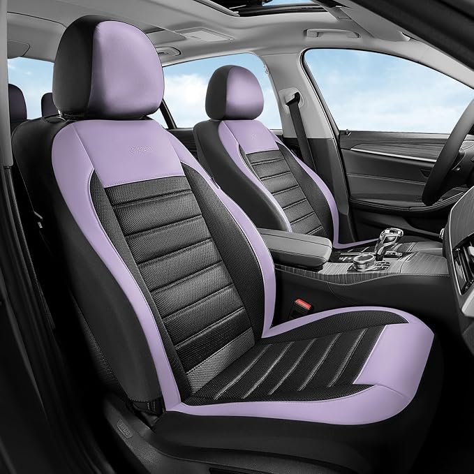 Coverado Car Seat Covers Full Set, Luxury Leather Car Seat Covers, Automotive Front and Rear Mesh Seat Covers, Full Set 5 Seats, Purple&Black Seat Covers for SUV Sedan Truck