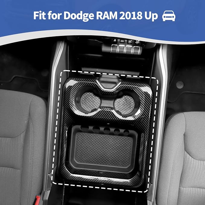 RT-TCZ for RAM Cup Holder Storage Box Trim Cover, Carbon Fiber Interior Accessories for Dodge RAM 2018-2023
